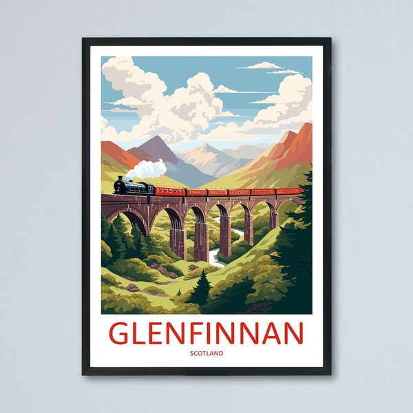 Impression de voyage viaduc de Glenfinnan Loch Shiel, art du paysage écossais, affiche des Highlands, cadeau Écosse, décoration murale, mur souvenir, mur de voyage