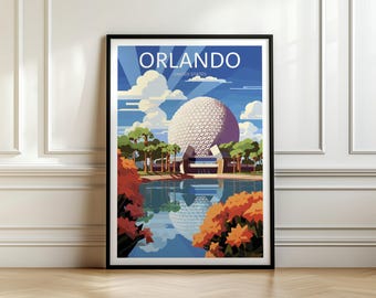 Orlando Travel Print, Orlando Wall Art, Orlando Theme Park Travel Poster, Orlando Attraction, Retro Travel Print, Memory Wall, Travel Wall