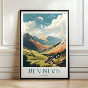 Ben Nevis Reisedruck, Ben Nevis Wandkunst, Ben Nevis Reiseplakat, Schottische Landschaftskunst, Retro Reisedruck, Speicherwand, Reisewand