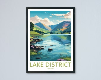 Lake District Travel Poster, Lake District Art, English Landscape, Cumbria Illustration, Lake District Travel Poster, Memory Travel Wall