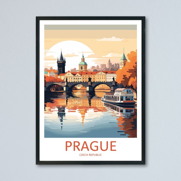 Impression de voyage à Prague, art mural de la ville de Prague, art de la République tchèque, affiche de Prague, impression de Prague, impression de voyage rétro, mur de la mémoire, mur de voyage