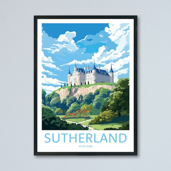 Dunrobin Castle Sutherland Travel Print, Scottish Travel Wall Art, Scottish Highlands Illustration, Travel Print, Memory Wall, Travel Wall