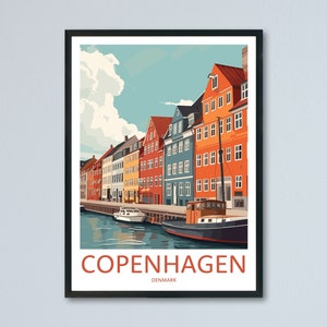 Stampa di viaggio di Copenhagen, poster di viaggio di Nyhavn, arredamento della Scandinavia, decorazione artistica da parete, compleanno, anniversario, inaugurazione della casa, marito, moglie, amico