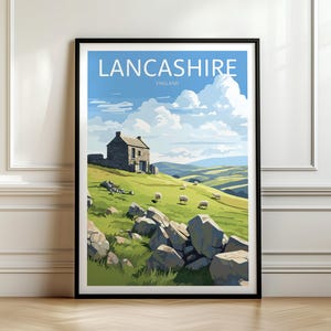 Lancashire Travel Poster, Lancashire Landscape Art, English Wall Art, Lancashire Home Decor, Yorkshire Illustration, Memory Travel Wall