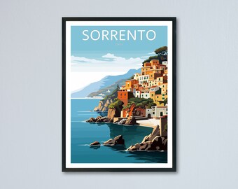 Impressão de viagem de Sorrento, Itália, arte de parede da Costa Amalfitana, pôster de viagem de Sorrento, decoração de casa de Amalfi, ilustração de viagem, parede de memória, parede de viagem