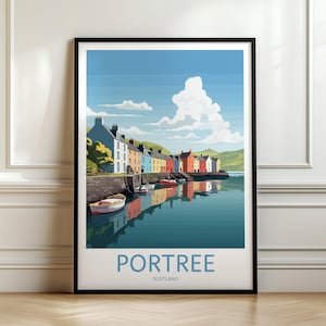 Portree Travel Print, Portree Wall Art, Isle of Skye Travel Poster, Scottish Islands Art, Retro Travel Print, Memory Wall, Travel Wall