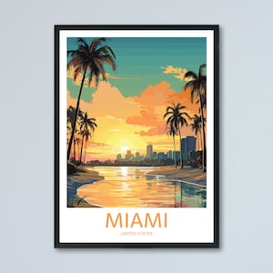 Stampa di viaggio a Miami, poster di viaggio a Miami, arte murale della Florida, decorazione da parete, regalo di compleanno per amanti dei viaggi, regalo di nozze, muro dei ricordi, muro dei viaggi