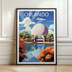 Stampa Disney "Spaceship Earth", poster Epcot, poster Disney autunnale, retrò, stampa Walt Disney World, World Showcase, regali Orlando, Florida