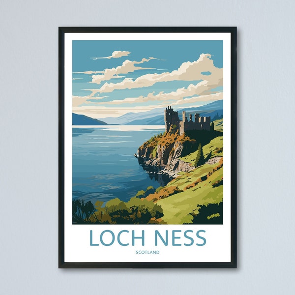 Loch Ness Travel Print, Scottish Highlands Poster, Scottish Landscape Home Decor, Wall Art, Retro Travel Print, Memory Wall Travel Wall