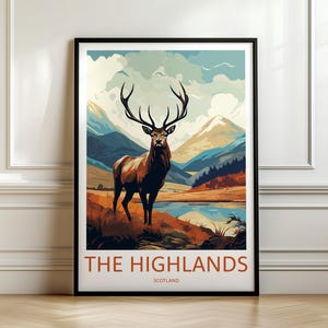 Scottish Highlands Travel Print, Scotland Landscape Poster, Highlands Home Decor, Travel Gift, Retro Travel Print, Memory Wall, Travel Wall