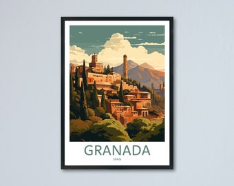 Granada Spain Travel Print, Alhambra Palace Wall Art, Andalucia Travel Poster, Home Decor, Travel Illustration, Memory Wall, Travel Wall
