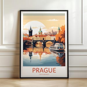 Impression de voyage à Prague, art mural de la ville de Prague, art de la République tchèque, affiche de Prague, impression de Prague, impression de voyage rétro, mur de la mémoire, mur de voyage