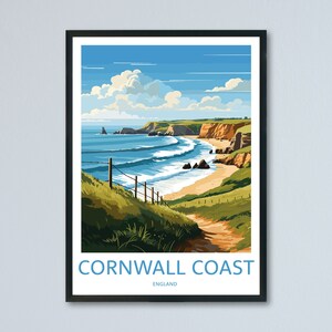 Cornwall Reise Poster, Küstenwandkunst, Vintage Cornwall Reisedruck, Urlaubsort, UK Souvenir, Geschenk für Reiseliebhaber, Reisewand