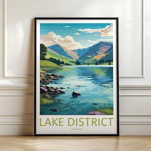 Lake District Travel Poster, Lake District Art, English Landscape, Cumbria Illustration, Lake District Travel Poster, Memory Travel Wall