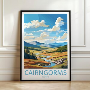 Cairngorms National Park Travel Print, Scotland Landscape Poster, Scottish Home Decor, Wall Art, Retro Travel Print, Memory Wall Travel Wall