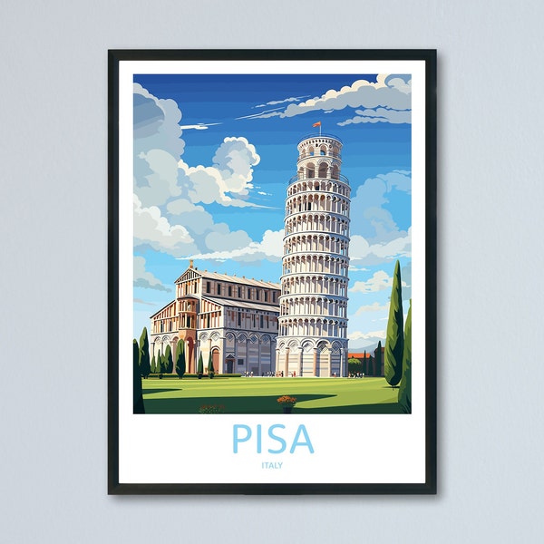 Tour penchée de Pise Travel Print Wall Art, Affiche de voyage de Pise, Art de voyage en Italie, Affiche de Pise, Impression de voyage rétro, Mur de mémoire, Mur de voyage