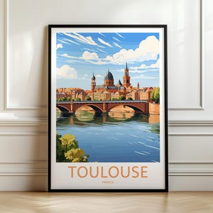Lámina de viaje a Toulouse, Arte de viaje por el río Garona, Póster de viaje a Francia, Arte mural de Toulouse, Decoración del hogar del sur de Francia, Muro de recuerdos, Muro de viajes