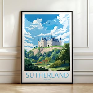 Stampa di viaggio del castello di Dunrobin, Sutherland, arte murale di viaggio scozzese, illustrazione delle Highlands scozzesi, stampa di viaggio, muro della memoria, muro di viaggio