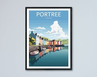 Portree Travel Print, Portree Wall Art, Isle of Skye Travel Poster, Scottish Islands Art, Retro Travel Print, Memory Wall, Travel Wall