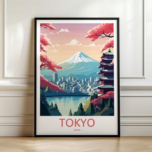Impresión de viaje al Monte Fuji de Tokio, póster de viaje a Tokio, ilustración de arte mural japonés, cumpleaños, aniversario, inauguración de la casa, esposo, esposa, amigo