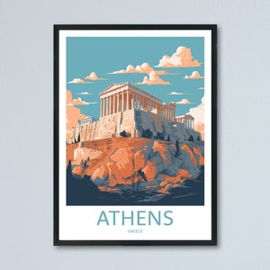 Stampa di viaggio di Atene, poster di Atene, Acropoli Grecia, poster dell'Acropoli, arte dell'Acropoli di Atene, decorazione da parete di Atene, poster di viaggio, parete di viaggio