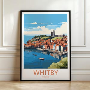 Whitby Travel Print, Whitby Wall Art, Whitby Poster,  Home Decor, Whitby Abbey Art, Yorkshire, Retro Travel Print, Memory Wall, Travel Wall