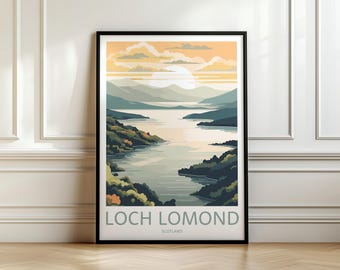 Loch Lomond Travel Print, Scotland Travel Art, Loch Lomond Poster, Loch Lomond Wall Art, Retro Travel Print, Memory Wall, Travel Wall