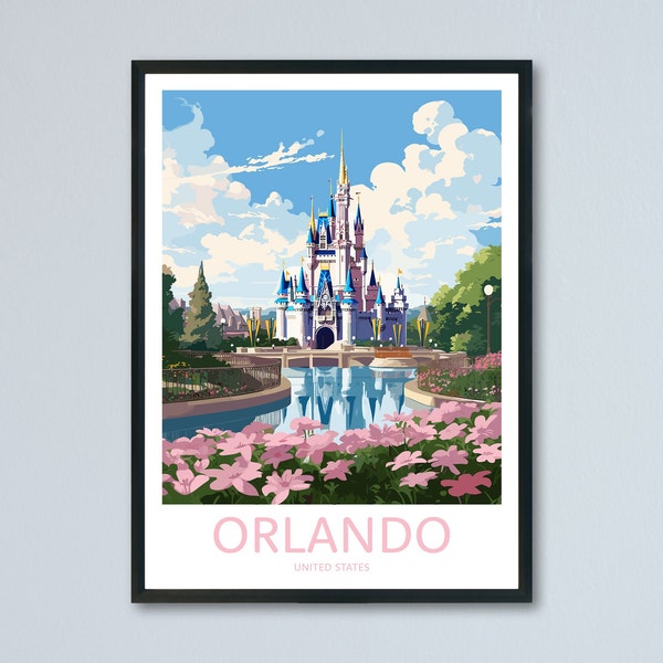 Orlando Travel Print, Orlando Wall Art, Orlando Theme Park Travel Poster, Orlando attractie, Retro Travel Print, Memory Wall, Travel Wall