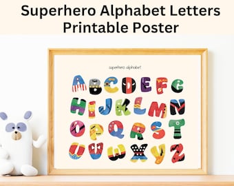 SUPERHERO ABC POSTER | Printable Alphabet Print | Toddler Calm Corner | Vibrant Color | Nursery Wall Print | Preschool Pre K Home Decor