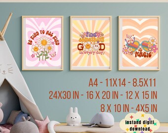 6 PRINTABLE GROOVY POSTERS - Toddler Posters - Calm Down Corner Cool Wall Art Prints Pastel Patterns 70s Quotes Home Bed Bath Decor for Moms