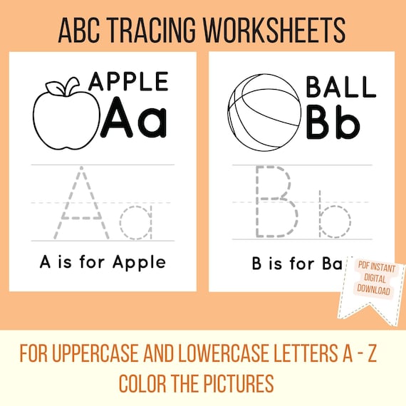 Printable ABC TRACING WORKSHEETS | Pre-School Toddler Worksheets | Uppercase + Lowercase | Letter Size Pages + Half-size Flashcards to Clip