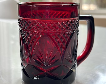 Set of 6 Vintage Ruby Red Cristal d' Arques Durand France Glass Mugs