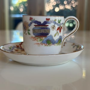 Antique Royal Worcester &quot;Pekin&quot; Demitasse Cup & Saucer