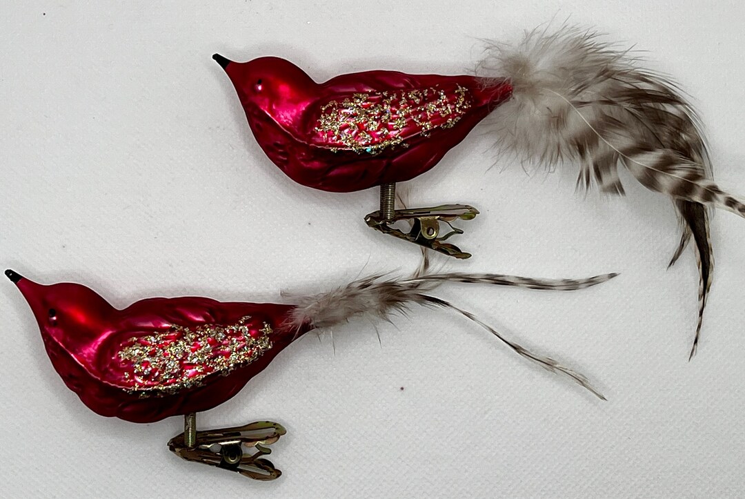 Vintage Glass Clip on Birds 4 With Real Feathers Christmas Ornaments Etsy