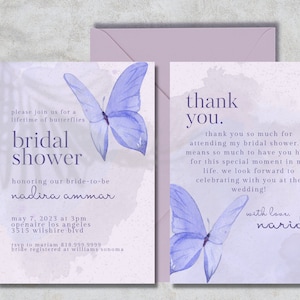Bridal Shower Invitation & Thank You Card – Lifetime of Butterflies, Instant Download Template, Printable PDF