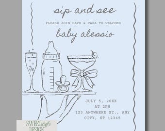 Sip and See Invitation Template | Editable in Canva | Printable PDF