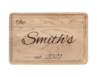 Personalized Walnut Maple Cutting Board | Engraved Family Name Established Year