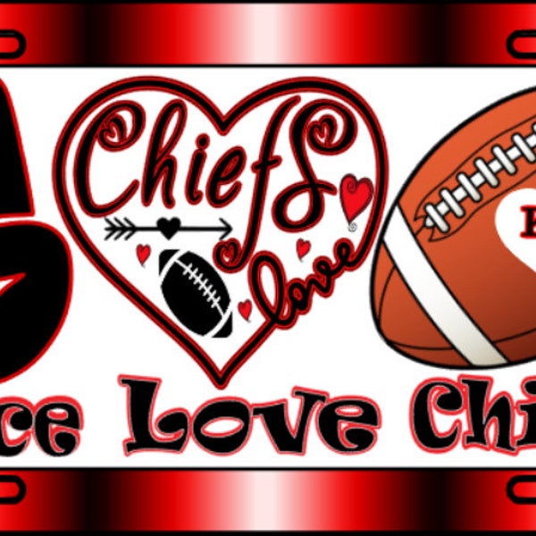 Chiefs/AFC West Champs/Kansas City/Car License Plate/Truck Tag/KC Football/Team/Sports/Peace/Love/KC/Front License Plate/Vehicle/Superbowl