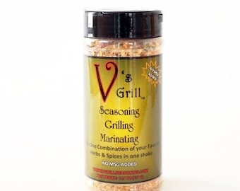 V's Grill Seasoning, No MSG,     BBQ, Marinade, Spices, Seasoning, Grilling, Steak, Chicken, Fish, Veggies, Sauces, Soups,