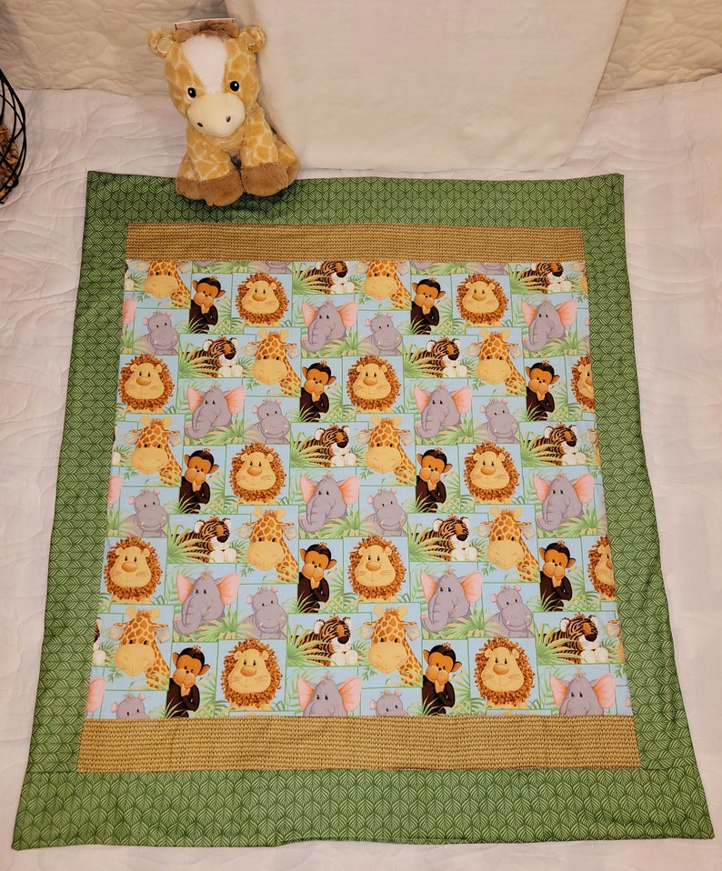 Jungle Safari Baby Blanket, Safari Nursery Bedding, Giraffe, Lion ...