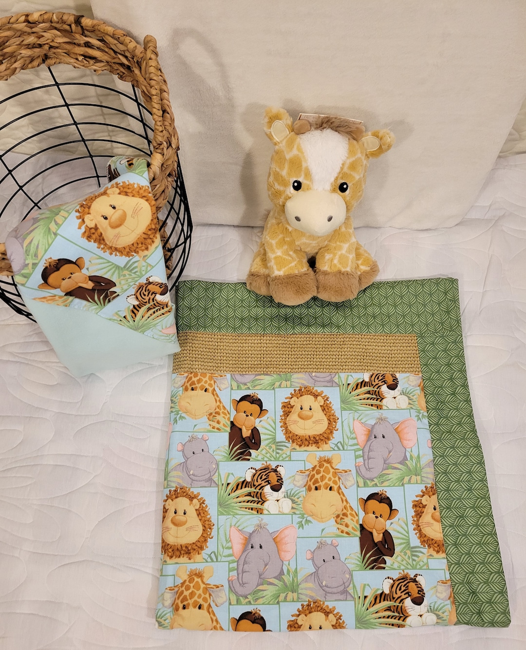 Jungle Safari Baby Blanket, Safari Nursery Bedding, Giraffe, Lion