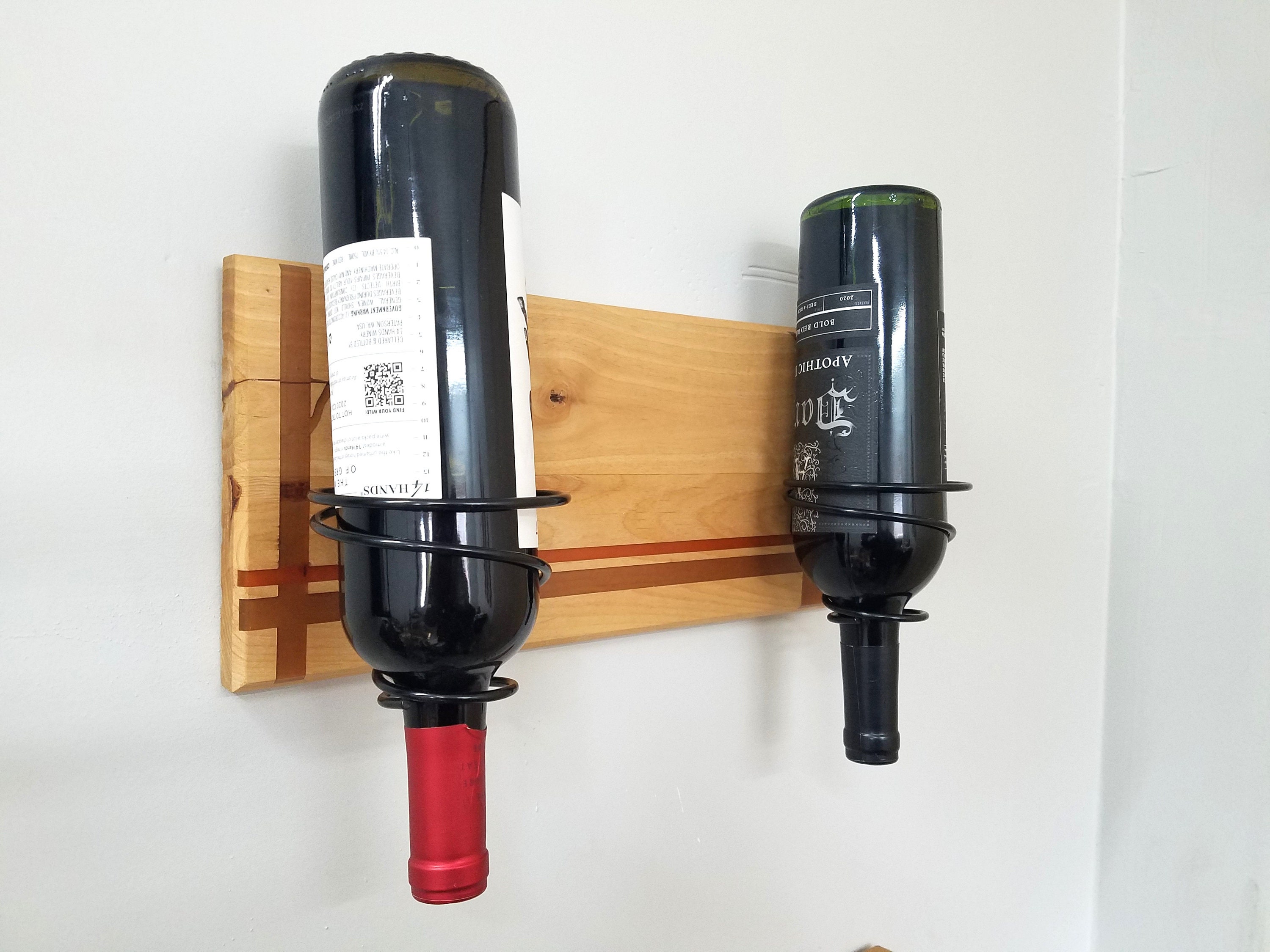 Wooden Wine Rack, Wood Wine Bottle Wall Rack, Handmade Two Bottle ...