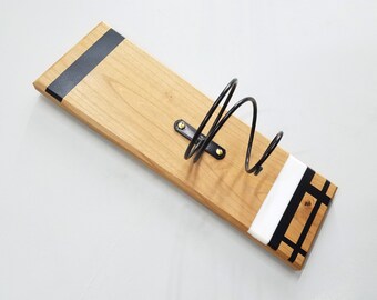 Wooden Wine Rack, Wood Wine Bottle Wall Rack, Handmade Wine Holder, Inlaid Solid White & Black MCM Design, Reclaimed Wood Oregon Alder