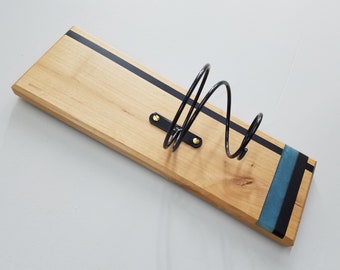 Wooden Wine Rack, Wood Wine Bottle Wall Rack, Handmade Wine Holder, Inlaid Tropical Blue & Black MCM Design, Reclaimed Wood Oregon Alder
