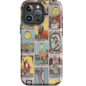 Funda rígida para iPhone con ilustraciones de cartas de Tarot y Arcanos Mayores / Funda rígida de doble capa para iPhone / Regalos y accesorios de Tarot