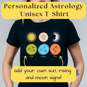 Camiseta personalizada de astrologia | Três grandes signos do mapa natal | Presentes de astrologia