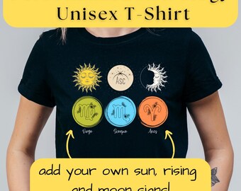 Camiseta de astrología personalizada / Los tres grandes signos de la carta natal / Regalos astrológicos