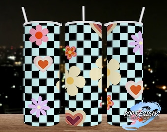 Retro Groovy Flower Tumbler, 20oz Skinny Tumbler, Straight, 20 oz. Designs, Retro png, Sublimation, tumbler designs, PNG file,