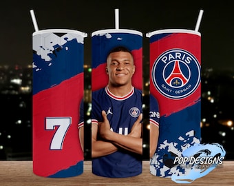Kylian Mbappé PSG Inspired Tumbler, 20oz Skinny Tumbler, Straight, 20 oz. Designs, Mbappe png, Sublimation, tumbler designs, PNG file,