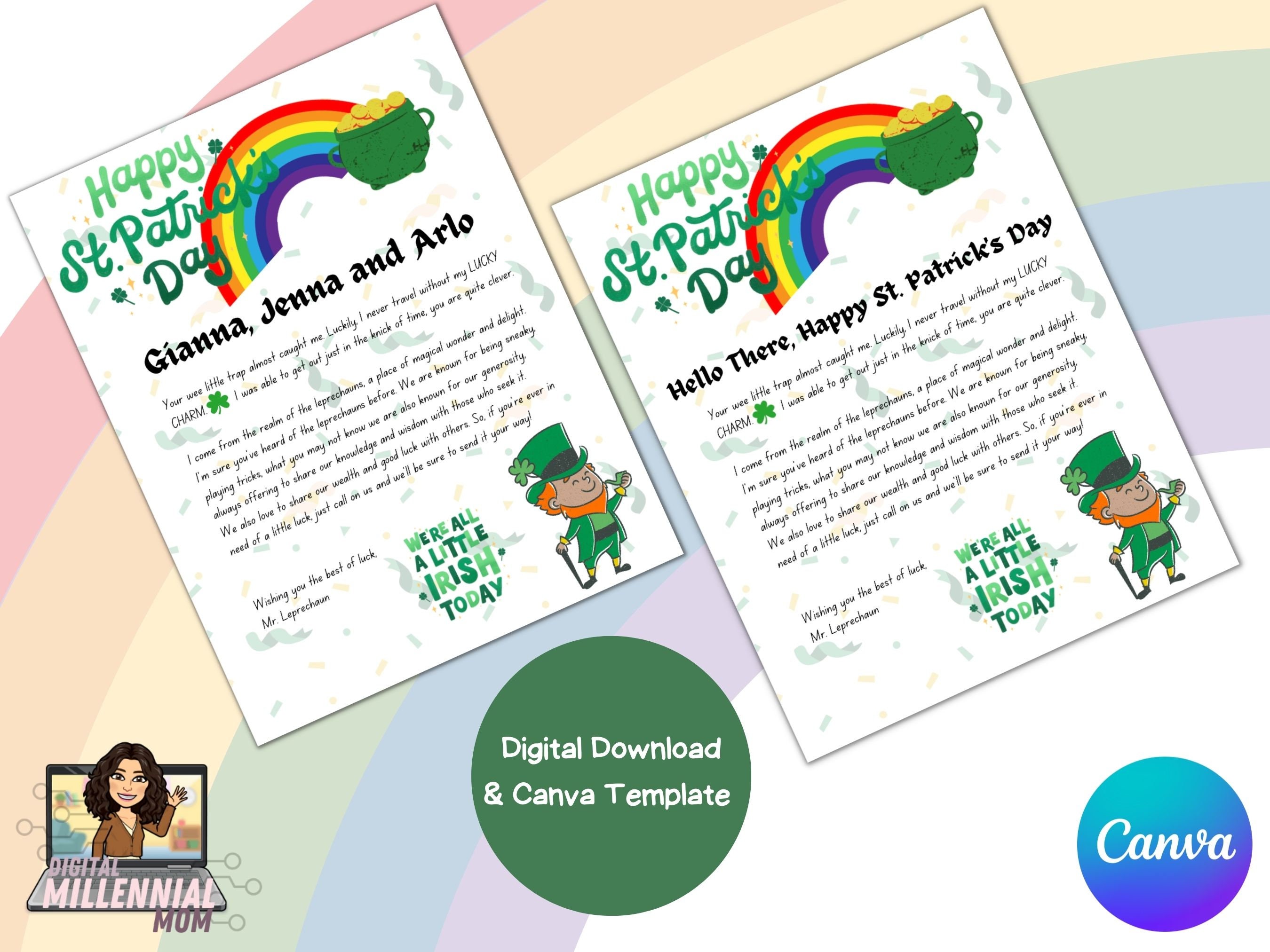 Leprechaun Letter Template Ready to Print St. Patrick's Day Lucky March